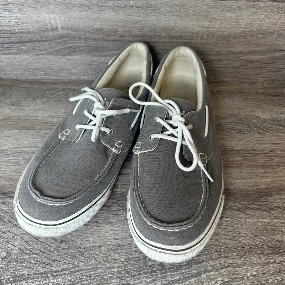 Timberland Sneakers Mens 11.5 Grey Canvas Boat Shoes Low Top Loafers Casual READ